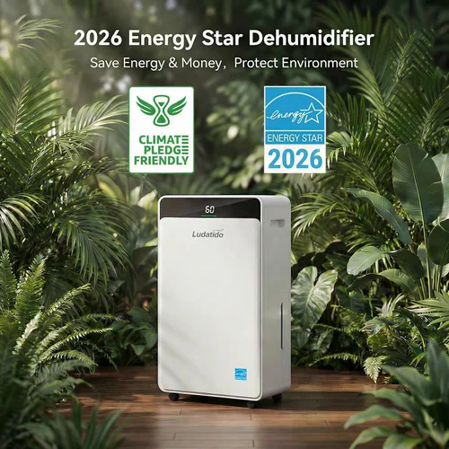Miniatura 2 de Ludatido Deshumidificador ENERGY STAR actualizado 2026, 80 pintas/día, 5000 pies cuadrados para toda la casa y sótano, tanque de 1.72 galones