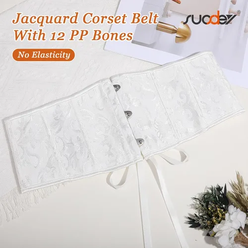 Miniatura 3 de SUOSDEY Cinturón de corsé de jacquard para mujer, corsé pirata steampunk renacentista con cordones y cordones