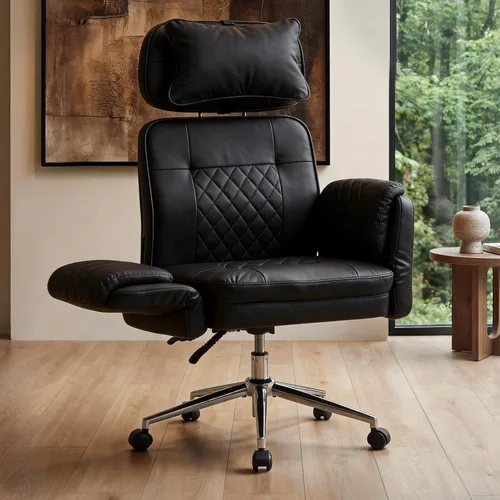 Silla de oficina grande y alta, silla de oficina ejecutiva de cuero cruzado con respaldo alto con reposabrazos y ruedas, silla ergonómica de
