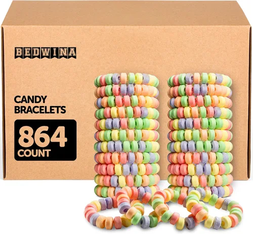 Miniatura 9 de Paquete de 36 pulseras de caramelo a granel para niños de 2.5 pulgadas, envueltas individualmente, pulseras elásticas comestibles con sabor a fruta