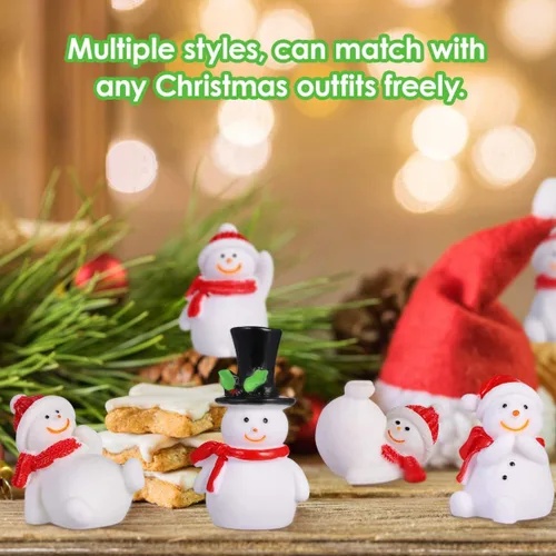 Miniatura 7 de ABOOFAN 13 piezas de adornos miniatura de muñeco de nieve de Navidad, mini figuras de muñeco de nieve de resina, globos de nieve, micro paisaje