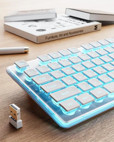 Miniatura 10 de SEUNKWANG EWEADN X7S - Teclado inalámbrico con retroiluminación blanca, panel de metal, teclado de computadora recargable de 2.4 G, luz silenciosa