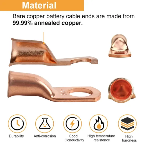 Miniatura 3 de 2/0 AWG 5/16" Stud (25 piezas), terminal de anillo de batería resistente, conectores de calibre 00, lengüetas de alambre de cobre 2/0, terminales