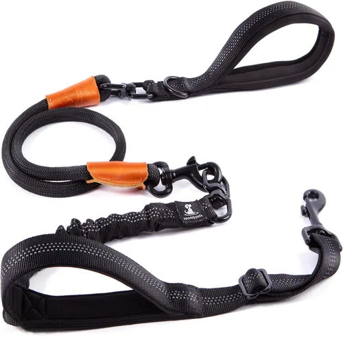 Miniatura 12 de Correa doble premium para dos perros, absorción de golpes, antitirón, doble correa para razas medianas y grandes con accesorio de correa doble