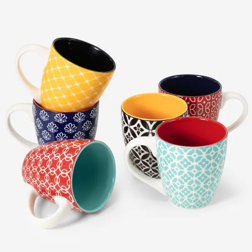 Miniatura 7 de DOWAN Juego de 6 tazas de café, tazas de porcelana grandes de 16 onzas, tazas de té de cerámica con asa para hombres y mujeres, juego de regalo