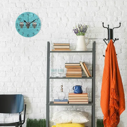 Miniatura 4 de UNISE Reloj de pared redondo con búho azul, silencioso, sin tictac, funciona con pilas, decorativo, acrílico, reloj de pared con colibríes, pájaro