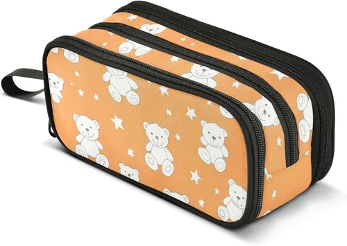 Miniatura 8 de Nylon Large Pencil Bags Cartoon Cute White Teddy Bear Stars Big Capacity Big Zipper Pencil Case Stationery for College Women estuche