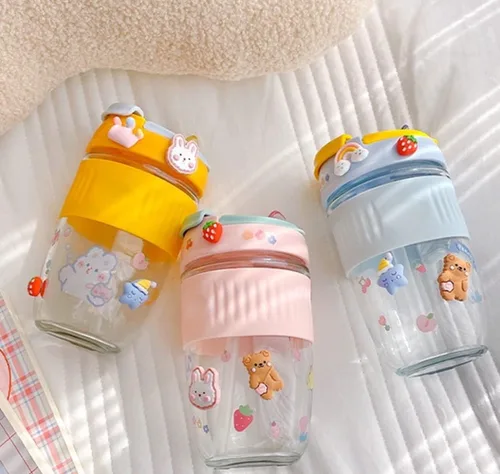 Miniatura 3 de Taza de viaje Kawaii con calcomanías 3D, doble modo de beber con pajilla, taza de viaje portátil a prueba de derrames con asa para café, té, leche