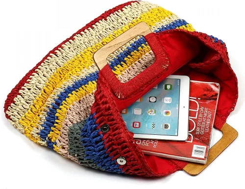 Miniatura 2 de Bolso de mano tejido colorido hecho a mano de bambú para mujer