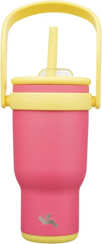 Miniatura 51 de Konokyo Vaso de 14 onzas con asa lateral, botella de agua aislada con popote y tapa 2 en 1, taza de acero inoxidable, taza de café de viaje