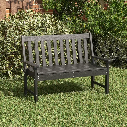 Miniatura 4 de Tangkula Banco de jardín HDPE para exteriores con respaldo, silla de sofá biplaza para patio para 2 personas para todo tipo de clima con asiento