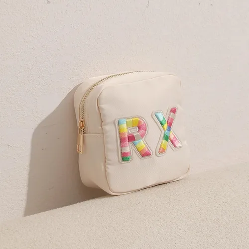 Miniatura 4 de uekeboag Bolsa Cosmética Personalizada Pequeña de Nylon, Linda Bolsa de Medicamentos con Parche de Letras de Chenilla y Cremallera, Bolsa de Viaje