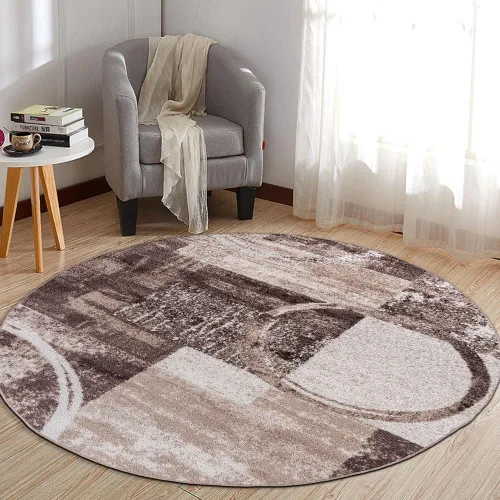 Miniatura 11 de Rugshop - Alfombra contemporánea con diseño abstracto de círculos, alfombra con respaldo de yute para entrada, cocina o habitación pequeña, marrón