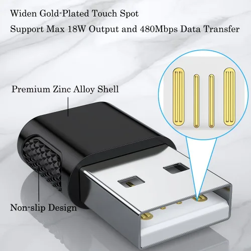 Miniatura 3 de Adaptador USB-C hembra a USB-A macho (paquete de 2), carga rápida de 18 W, transferencia de datos de 480 Mbps, soporte de audio y CarPlay