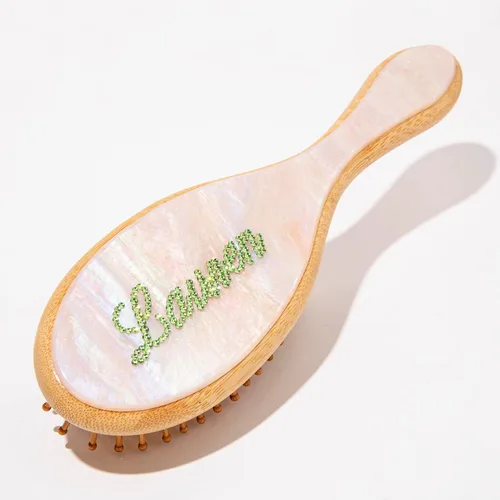 Miniatura 12 de Cepillo de pelo de paleta de bambú, grueso, cerdas de bambú, cepillo desenredante para masajear el cuero cabelludo, mujeres, blanco concha