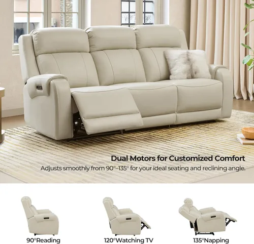 Miniatura 5 de CHITA Sofá reclinable eléctrico de piel auténtica, sofá reclinable con reposacabezas eléctrico, doble motor, puertos de carga USB, sofá reclinable