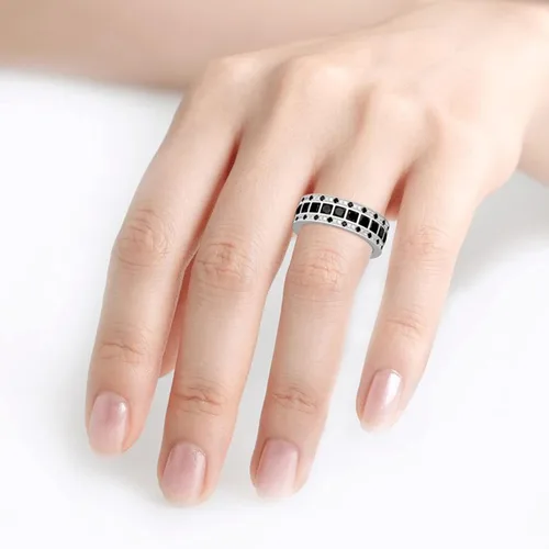 Miniatura 6 de Jeulia Anillo de diamantes de boda para hombre Anillo de plata de ley Eternity corte princesa para mujeres y hombres, anillo de compromiso apilable