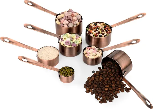 Miniatura 7 de Juego de tazas y cucharas medidoras, juego de 17 tazas medidoras y cucharas medidoras de cobre, 7 tazas medidoras y 9 cucharas medidoras con 1