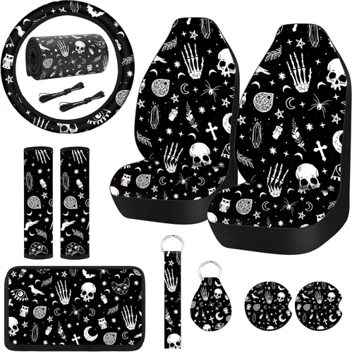 Frienda 10 Piezas Fundas de Asiento de Automóvil para Mujeres Accesorios Interiores Fundas de Asiento con Funda para Volante, Correa de Muñeca,