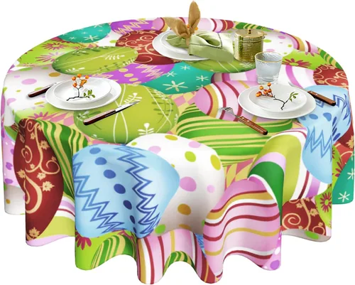Miniatura 23 de Mantel redondo de Navidad con diseño de copos de nieve de Navidad para cocina, comedor, decoración de mesa de poliéster lavable para mesa de bufé