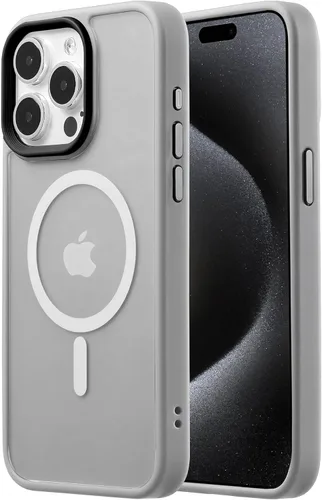 Miniatura 76 de Tigowos - Funda magnética para iPhone 15, resistente a las caídas, sensación de piel mate, a prueba de golpes, delgada, negro mate