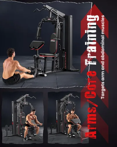 Miniatura 8 de Sportsroyals Gimnasio en Casa, Equipo de Gimnasio Multifuncional, Equipo de Entrenamiento con Pila de Peso de 150LBS, para Prensa de Piernas