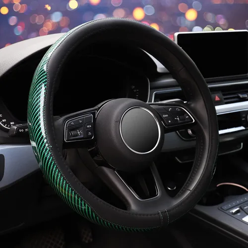 ZHOL Funda universal de fibra de carbono para volante de automóvil, de microfibra de 15 pulgadas, para mujeres y hombres, antideslizante, color Verde