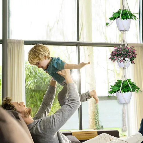 Miniatura 5 de IGaiety Colgador de macramé para plantas, 5 piezas de soportes colgantes para plantas para interiores y exteriores, colgadores de plantas hechos a