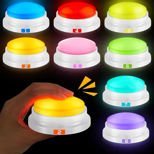 8 zumbadores grabables para juegos de trivia, zumbador de Family Feud para adultos, zumbadores de juegos con luces y sonido, zumbador de respuesta