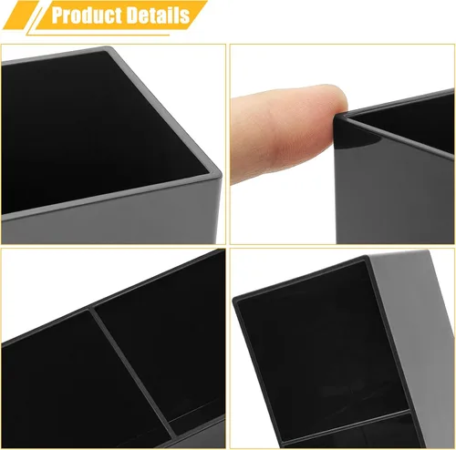 Miniatura 6 de Cerpourt Organizador de brochas de maquillaje negro, soporte de almacenamiento de brochas cosméticas de acrílico con 3 ranuras, soporte para lápices
