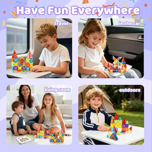 Miniatura 7 de Mini azulejos magnéticos, juego de 70 azulejos magnéticos de viaje con caja de hierro, bloques de construcción magnéticos portátiles para niños de 3