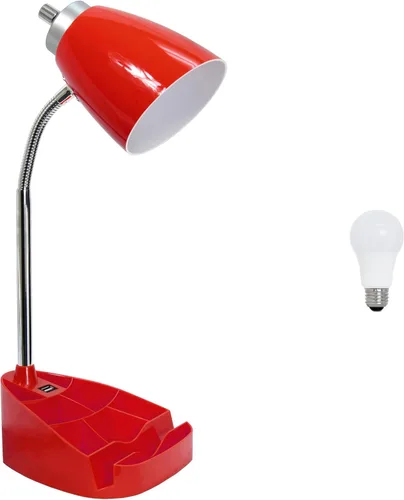 Simple Designs LD1056-RED-LB - Lámpara de escritorio organizadora de cuello de cisne de 18.5 pulgadas con soporte para tablet iPad, soporte para Rojo