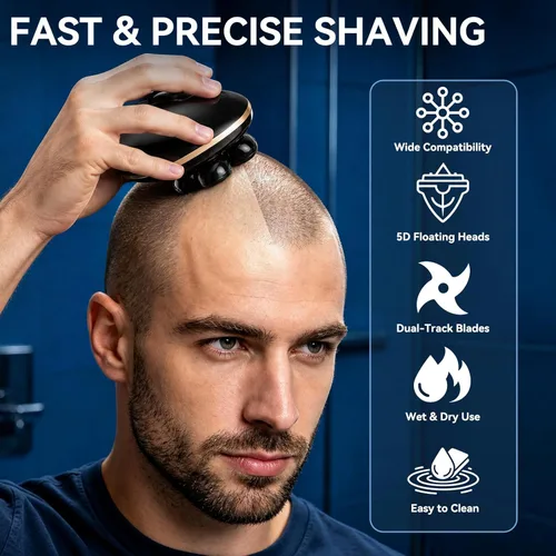 Miniatura 2 de 1 cabezal de repuesto para afeitadora de cabeza, 5 cuchillas para hombre para aseo calvo + 1 cepillo de limpieza, repuesto de maquinilla de afeitar