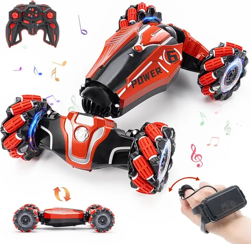 Auto de acrobacias RC con detección de gestos, vehículo de control remoto con tracción en las 4 ruedas, vehículo todo terreno con derrape Rojo