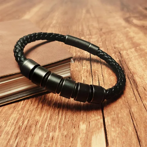 Miniatura 3 de Pulsera personalizada para hombre con cuentas de nombre personalizadas, pulsera de cuero trenzado personalizada grabada con 2-6 nombres