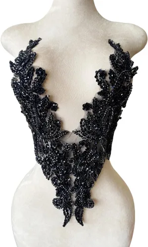 Miniatura 7 de Apliques de diamantes de imitación puros cosidos a mano, parche multicolor, accesorios de manualidades para vestido de novia de niña, 14 x 20 Negro