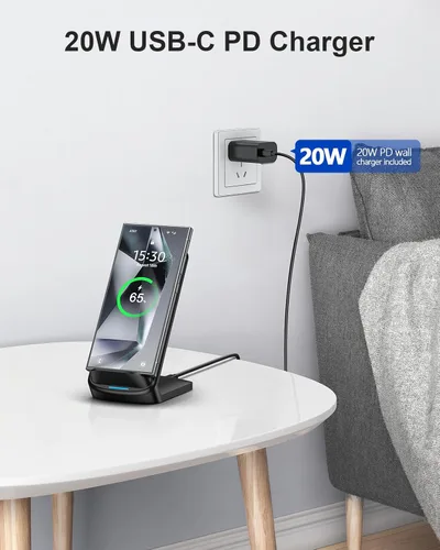 Miniatura 2 de NANAMI Cargador inalámbrico rápido, soporte de carga inalámbrica certificado Qi con adaptador PD20W USB para iPhone 17/17 Air/17 Pro/17 Pro Negro