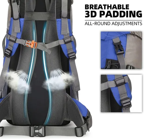Miniatura 5 de Mochila de 70 L para Camping, Senderismo, Escalada al Aire Libre con Funda Impermeable para Lluvia Azul (deepblue)