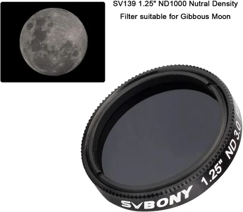 Miniatura 6 de SVBONY Filtro de telescopio SV139 Filtro de luna 0.1 por ciento de transmisión 1.25 pulgadas ND1000 Filtro de densidad nutritiva para telescopio