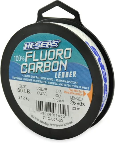 Miniatura 33 de HI-SEAS Líder de línea de pesca 100% fluorocarbono, líder invisible transparente, indetectable para peces, hundimiento rápido, 6 libras a 400 libras