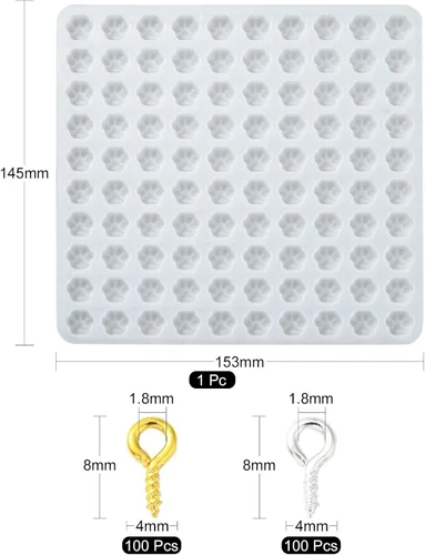 Miniatura 2 de 1 juego de moldes de impresión de pata de gato blanco, kits de colgantes de silicona para bricolaje, moldes de resina con tornillo de hierro
