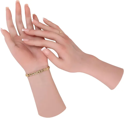 Mano de silicona realista para mujer, tamaño real, modelo de mano para mostrar joyas, bromistas de Halloween, accesorios de fotografía (marrón, mano
