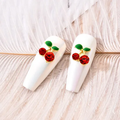 Miniatura 7 de 40 dijes de uñas de cereza 3D con diamantes de imitación para arte de uñas, gemas brillantes con brillantina para uñas, rebanadas de uñas kawaii