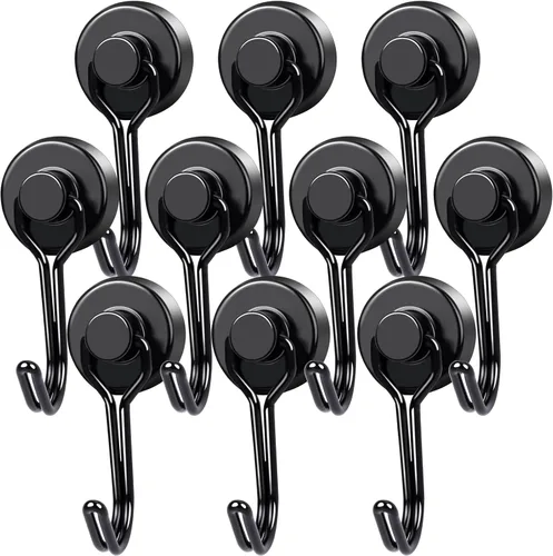 Miniatura 12 de MIKEDE Paquete de 4 ganchos magnéticos, ganchos magnéticos de neodimio resistentes de 40 libras, ganchos giratorios magnéticos negros para colgar