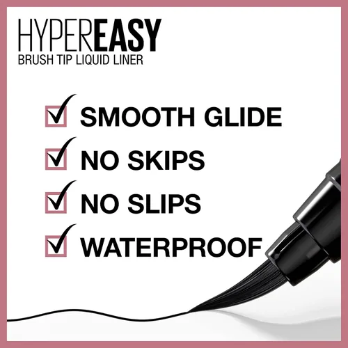 Miniatura 2 de Maybelline Hyper Easy - Delineador líquido de ojos, acabado satinado, fórmula a prueba de agua, delineador de ojos, Pitch Black, 0.018 Fl.oz.