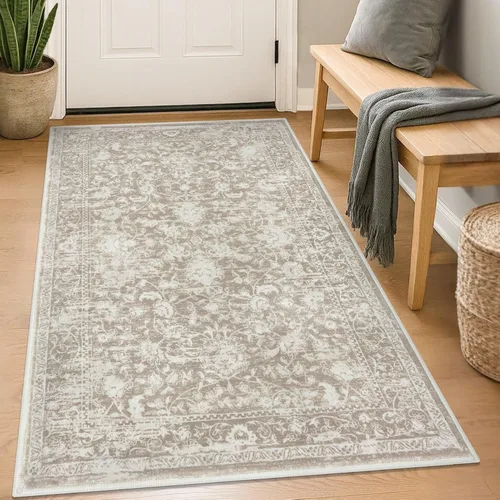 Miniatura 35 de KILOCOCO Alfombra lavable de 2 x 3 para entrada, estampado floral vintage, suave, antideslizante, azul, alfombras de cocina, tapete