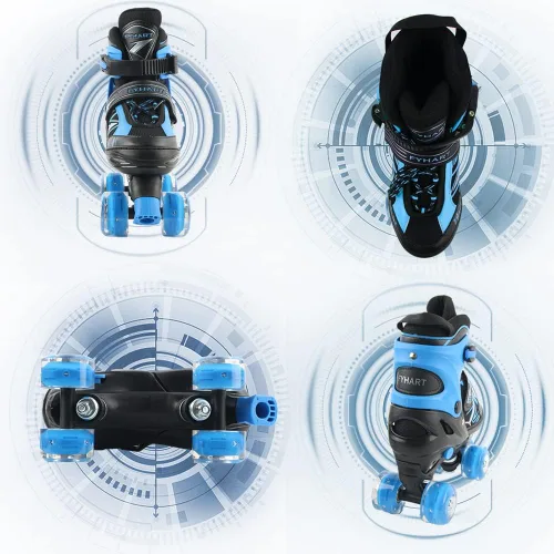 Miniatura 5 de Patines de ruedas para niños y niñas, niños pequeños, principiantes, ajustables, 4 tamaños, patines cuádruples para niños con todas las ruedas Negro