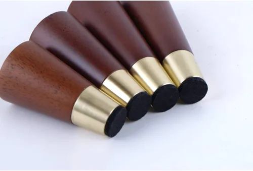 Miniatura 4 de Patas de madera de roble maciza, patas de sofá cónicas, patas de repuesto para mesa de café, patas de armario, funda de cobre, con accesorios