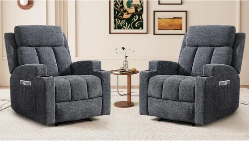 Miniatura 10 de CANMOV Silla reclinable manual con masaje y calor, cómodo sofá reclinable con brazos y respaldo acolchados, sofá reclinable manual individual con 2