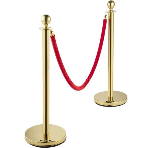 Miniatura 9 de VEVOR Cuerdas y postes de terciopelo, 2 piezas, cuerda de terciopelo rojo de 5 pies, poste de puntal con parte superior de bola, barreras de control